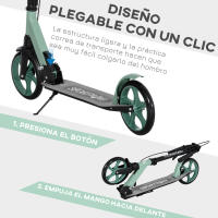 HOMCOM Patinete Plegable para Adultos y Niños de +14 Años Scooter Ligero con Manillar Ajustable Grandes Ruedas Ø200 mm Amortiguador y Freno Aluminio Carga 100 kg 91,5x36,5x91-104 cm Verde - details 3