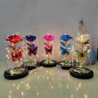 Lámpara De Rosas Artificiales Con LED Colores Y Mariposa En Vidrio Regalo Para Mujeres Luz De Galaxia Rosa Artificial Con Mariposa Y LED Colorido - details 9