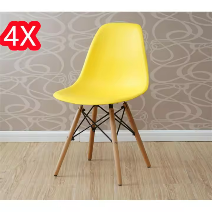 PACK 4 sillas EMA con patas de madera, mueble estilo nórdico medieval, para escritorio, comedor, dormitorio, balcón o restaurante BAR hosteleria, OFICINA Mesa de comedor nórdica  cocina, TRANSPARENTE - 1