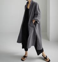 Vestido De Mujer REALEFT 2024 Algodón Y Lino Estilo Coreano Casual Con Bolsillos Y Abertura Lateral Cuello En V Manga Larga Longitud Media Pierna - details 7