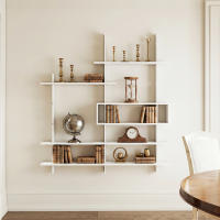 HOMCOM Estantería de Pared, Librería Geométrica con 4 Estantes y Compartimento Central Rectangular, Estantes Decorativos para Salón o Dormitorio, Blanco - details 3