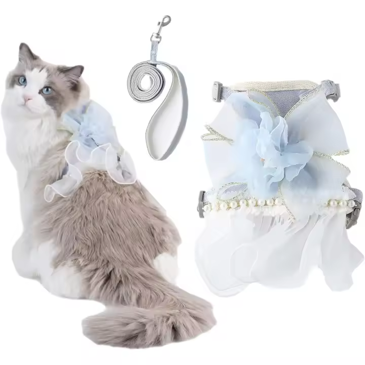 Arnés y Correa para Gatos, a prueba de fugas, de viaje, para Gatos Pequeños y grandes, color De Rosa, Tallas para niños (Azules: 18-22 cm) - 1