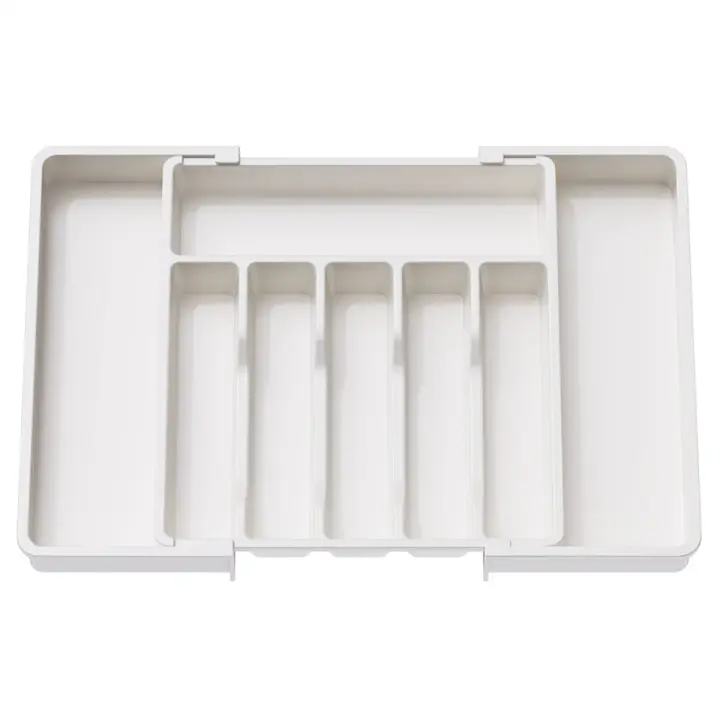 Organizador de cajones para cubiertos, bandeja de utensilios expandible para cocina, soporte ajustable para cubiertos y cubiertos blanco - 1
