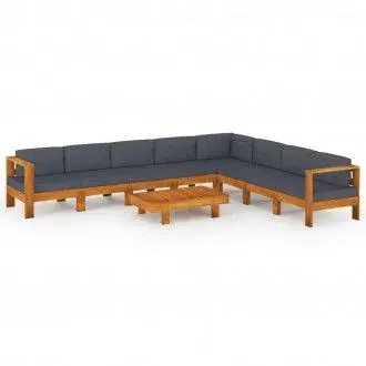 VIDAXL 3057962 juego muebles para jardín con 9 piezas fabricadas en madera de acacia en color gris oscuro vida xl - 1