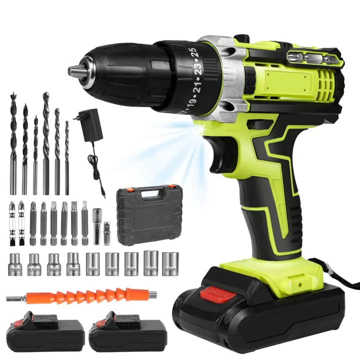 Taladro inalámbrico portátil de 28 V, 25 + 3 ajustes de par, 2 baterías y 1 cargador, juego de 24 piezas, ideal para reparaciones domésticas y bricolaje. - 1
