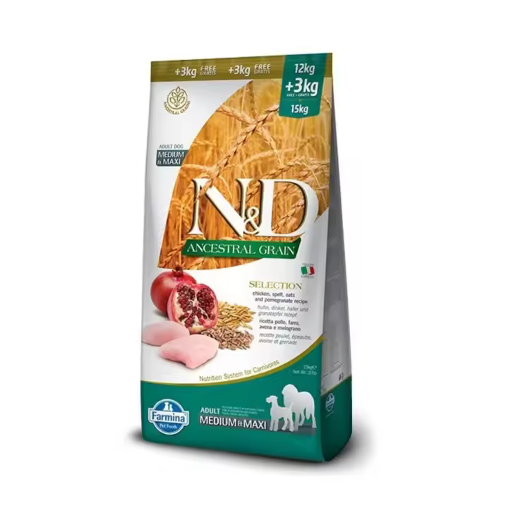 Farmina N&D Dog Selection Ancestral Medium Maxi con Pollo 15kg - Pienso para Perros Medianos y Grandes - 12 + 3kg GRATIS - 1
