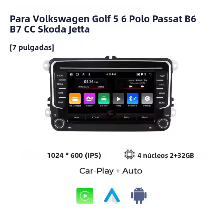 NaviFly Radio De Coche 7 Pulgadas Carplay Android 13 Multimedia Para VW Volkswagen Skoda Octavia Golf 5 6 Touran Passat B6 Polo Jetta Con Funciones De GPS Y Control De Volante - 1