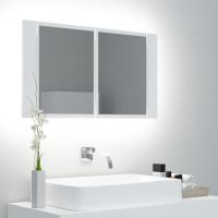 vidaXL Armario espejo de baño LED acrílico brillo 80x12x45 cm en color Blanco brillante/Negro/Roble Sonoma y más | almacenamiento funcional diseño moderno para baño dormitorio sala - details 4