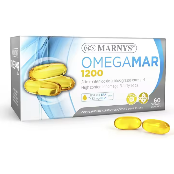 MARNYS® Omegamar 1200 - Omega 3 - DHA y EPA - Funcionamiento Normal del Corazón - 60 Cápsulas - 1