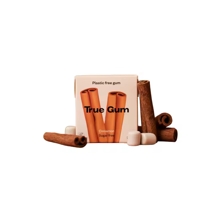 True Gum - Chicle sin plástico de Canela - Vegano, sin azúcar añadido y sin aditivos - 1