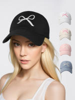 Nueva Gorra De Béisbol De Algodón Para Verano Rosa Con Mariposa Bordada Ajustable Para Mujer Gorra De Sol De Color Sólido Para Niñas Estilo Coreano - details 0
