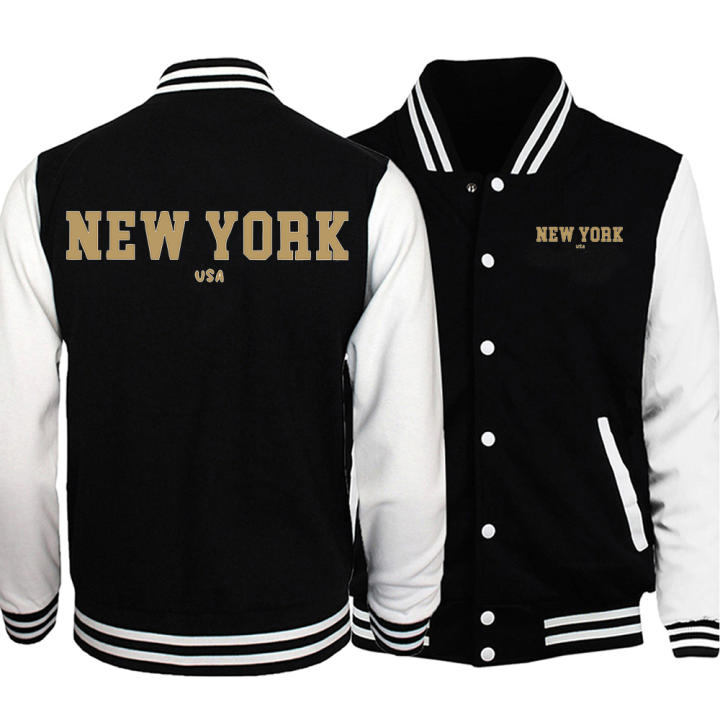 Chaqueta De Béisbol Para Hombres Estilo Hip Hop Punk Con Impresión De Letras Nueva York USA Prenda Casual De Alta Calle Preppy Tallas S-5Xl