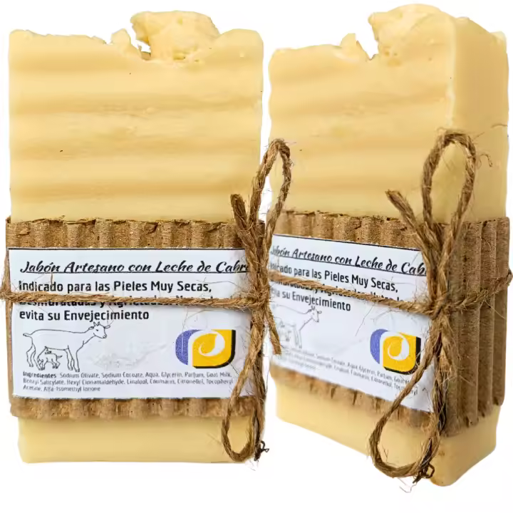 2 Jabones Artesanos Naturales con Leche de Cabra. PumarShop Cinnia Natura. Hidratante. Antiarrugas. Indicado para Piel Seca. Regenerador. Piel Sensible. Hecho a Mano. Apto Veganos. - 1