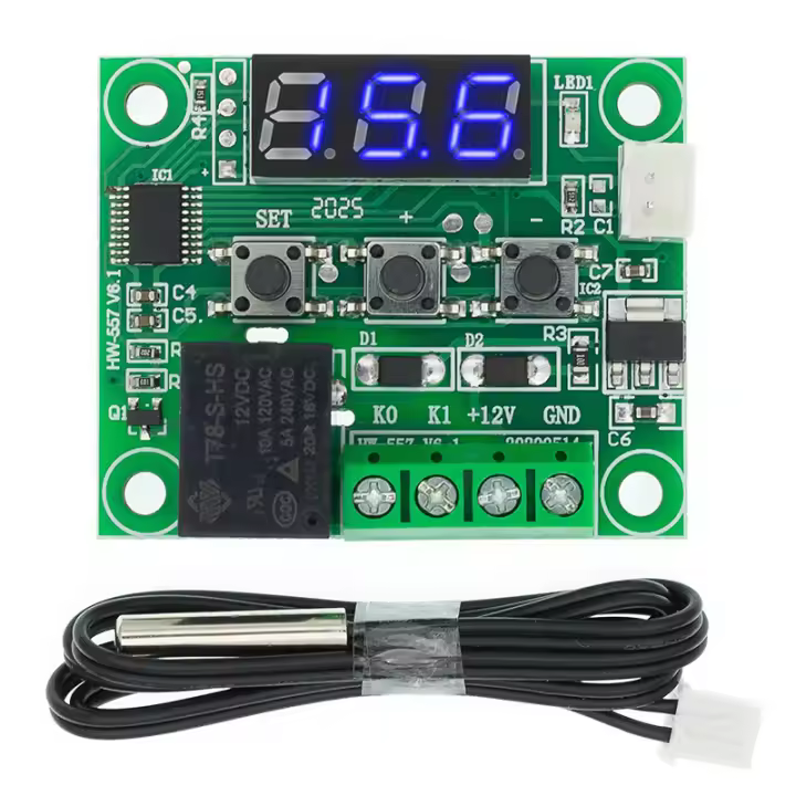 Interruptor De Temperatura Thermostat Rojo DC 12V Controlador De Temperatura Con Cable NTC W1209 Para Electrónica Y Componentes - 1