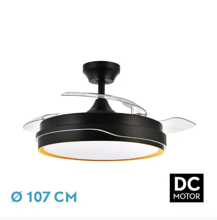 FABRILAMP Ventilador Dc Tempano Negro/oro 72w 3aspas 107d 7200lm 6vel 3000k,4500k,6000k, Remoto+temporizador+memoria Incluye mando a distancia y dos tijas de 10 y 25 centímetro Productos originales calidad de confianza - 1