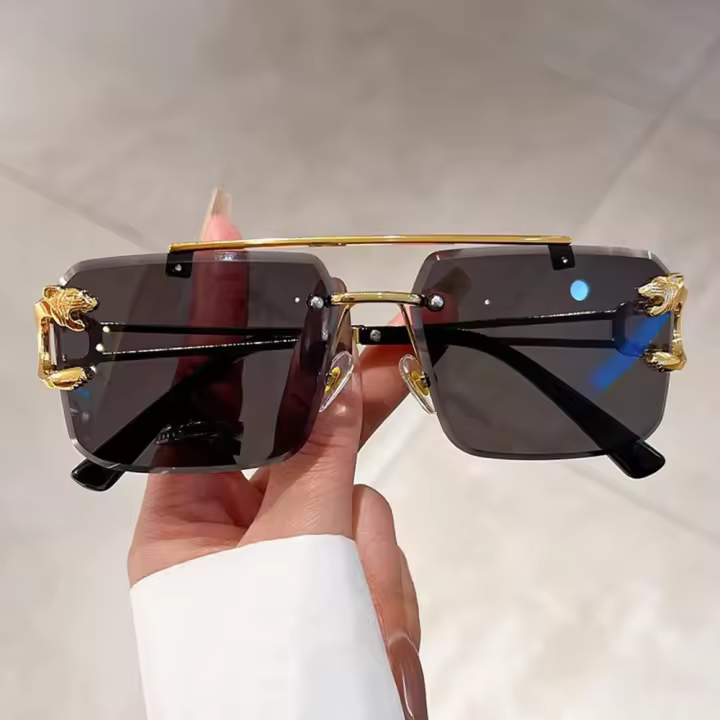 Gafas De Sol Retro Sin Marco De Arco Doble Para Hombres Y Mujeres Protección UV400 Metal Gradiente Unisex Grandes Cuadradas - 1