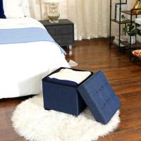 Taburete reposapiés cuadrado con almacenamiento y tapizado capitoné, patas de madera maciza, asiento acolchado de espuma, disponible en gris oscuro, gris claro y azul marino - details 4