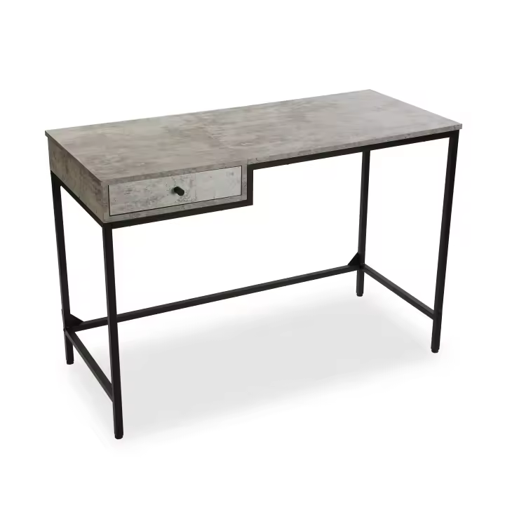 Versa Jack Mesa Escritorio para el Ordenador, Mesa para la Habitación o Estudio. Mesa Gaming, Con cajón, Medidas (Al x L x An) 76 x 48 x 110 cm, Madera y Metal, Color Gris - 1