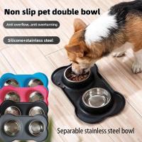 Tazón De Alimentos Y Agua Para Perros De Doble Capa Antideslizante En Silicona Y Acero Inoxidable Resistente Y Duradera Para Mascotas - details 1