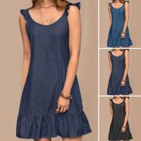 Vestido Bohemio De Verano En Denim Estilo ZANZEA Para Mujer Sin Mangas Con Volantes Y Cuello Redondo Vestido De Playa De Pato Corto Ropa Casual De Manga Larga - details 1