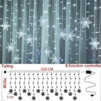 Luces De Navidad En Forma De Copo De Nieve 8 Modos Guirnalda De Ventana LED Icicle Fairy 2024 EU-Plug Decoración Para Año Nuevo 2025 - details 6