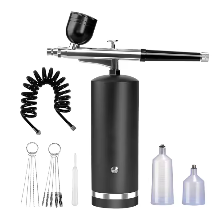 Kit De Aerógrafo Para Uñas Con Compresor Portátil Para Pintura De Galletas Y Artesanías Herramienta De Belleza Multifuncional Metálica Recargable Por USB - 1