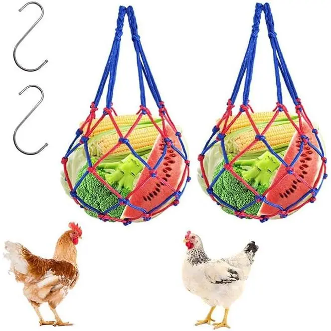 2 piezas de soporte para frutas de aves de corral, bolsa de cadena para verduras y pollos, comedero para repollo y pollo, herramienta de alimentación con percha para gallinas, gallinero, juguete para gallina, ganso, pato (negro) - 1