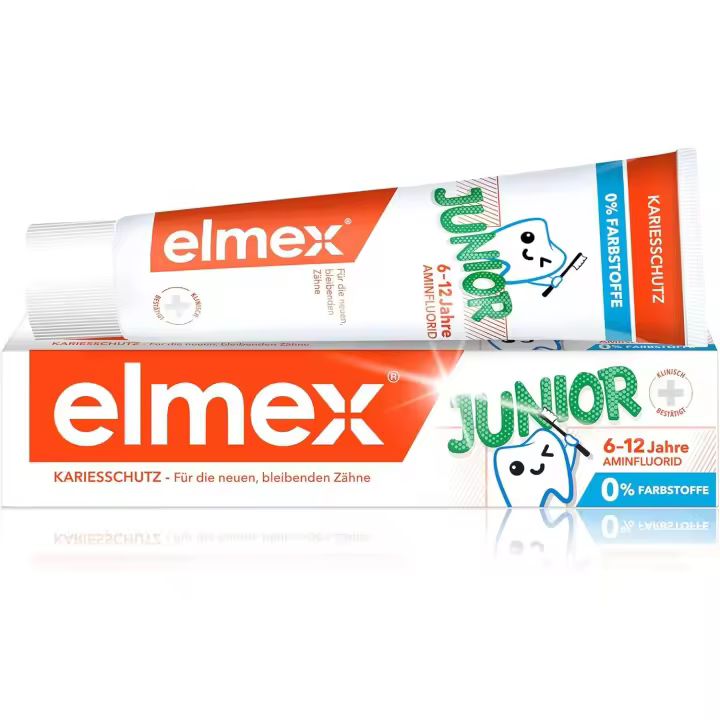 Elmex® Pasta de dientes junior 6-12 años | Protección contra la caries con menta | Sin colorantes | Pasta de dientes infantiles para dientes más fuertes | Goma y esmalte | Elmex® Baby | 75 ml - 1