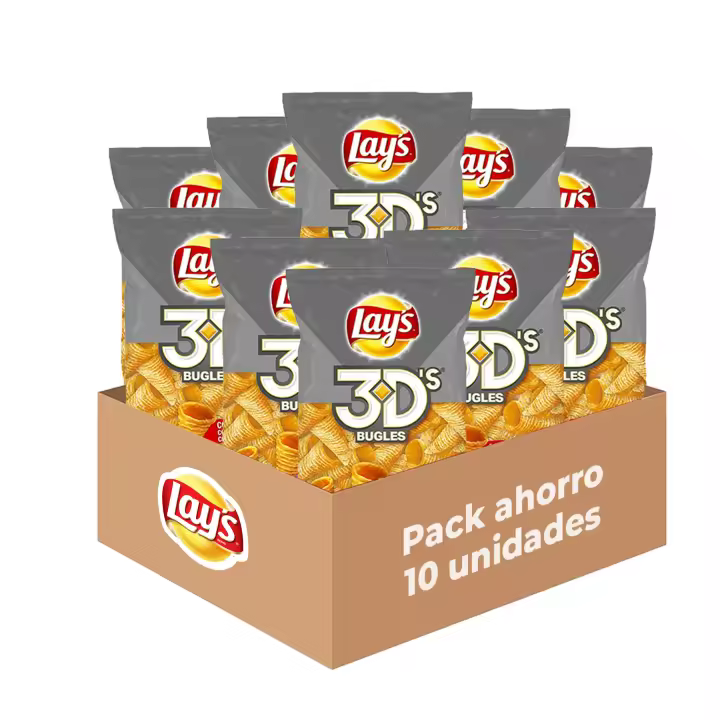Lay's 3D's - Snack Crujiente con Sabor a Bacon y Queso, Pack de 10 Bolsas del Delicioso e Irresistible Aperitivo de Conos de Maíz Fritos, Total: 10 x 100g = 1000 g - 1