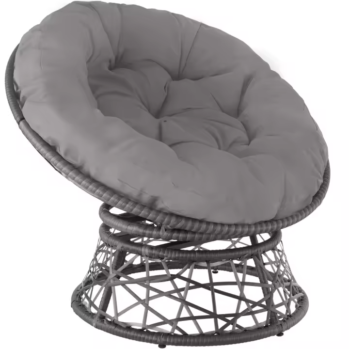 Tectake - Asiento giratorio de ratán Gargano  Asiento de ratán moderno en forma de cuenco  Completamente giratorio alrededor de su propio eje  Cojín redondo muy grande y mullido, tipo futón - 1