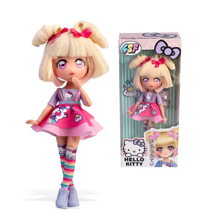 4SF - Hello Kitty Manga Doll Candy Unicorn, Muñeca Fashion Japonesa con Looks a la Moda Manga, Figura de 19,5 cm con 15 Puntos de Articulación, Pelo Rubio, Accesorios Incluidos, Famosa (HKTF0400) - 1