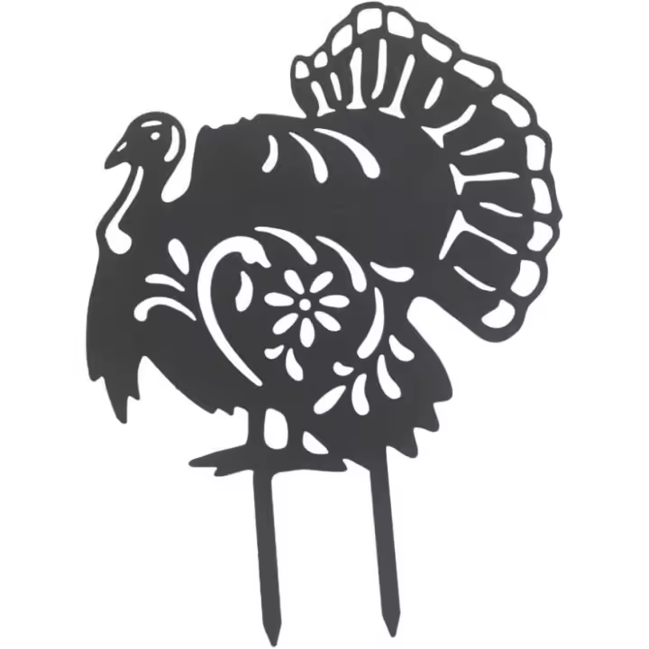 Estaca de metal para jardín con forma de pavo, con un encantador acabado oxidado, ideal para decoración de exteriores, patio, granja o jardín (negra). - 1