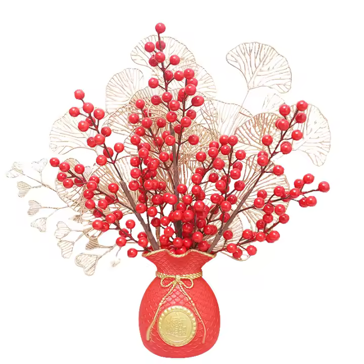 Corona De Bayas Rojas Artificiales Para Navidad Decoración De Árbol Accesorios Para Fiesta De Navidad Adornos Para Mesa De Scrapbooking DIY - 1