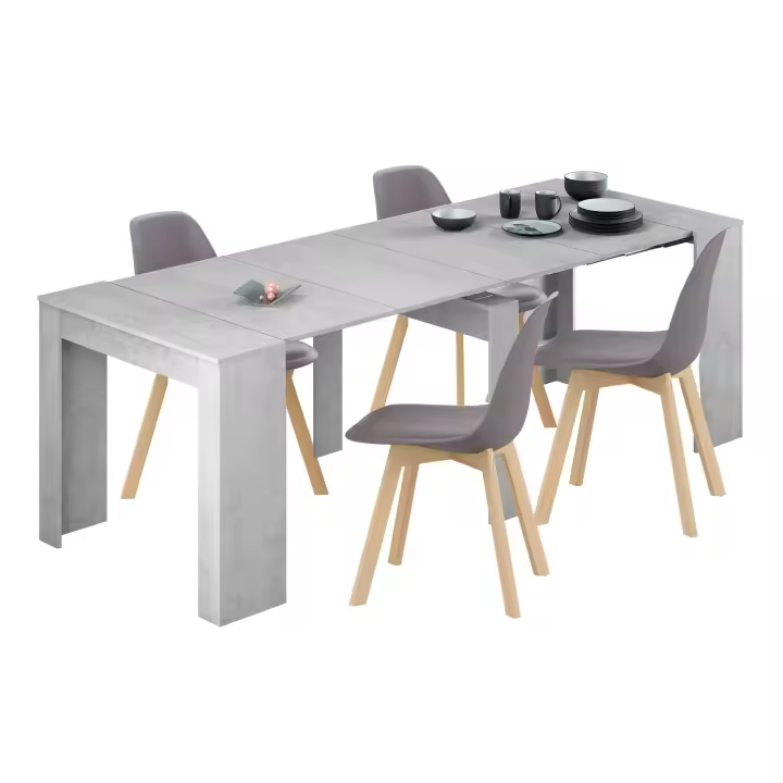 Conjunto de Mesa Extensible Multiposición con 4 Sillas en Color Gris Cemento y Roble Claro - 1