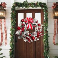Corona Navideña Roja Con Ornamentos Para Puerta Ventana Y Escritorio Decoración Exterior E Interior De Navidad Para Puerta - details 4