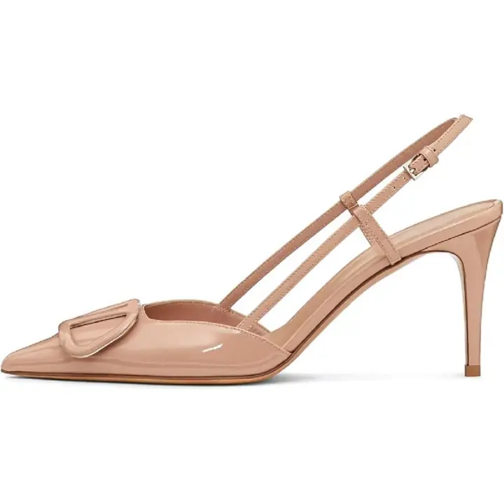 Mujeres Talón Slingback Sandalias Cerradas Puntera Stiletto Tacones Altos Charol Bombas Slip-On Backless Noche Prom Fiesta Vestido Zapatos - 1