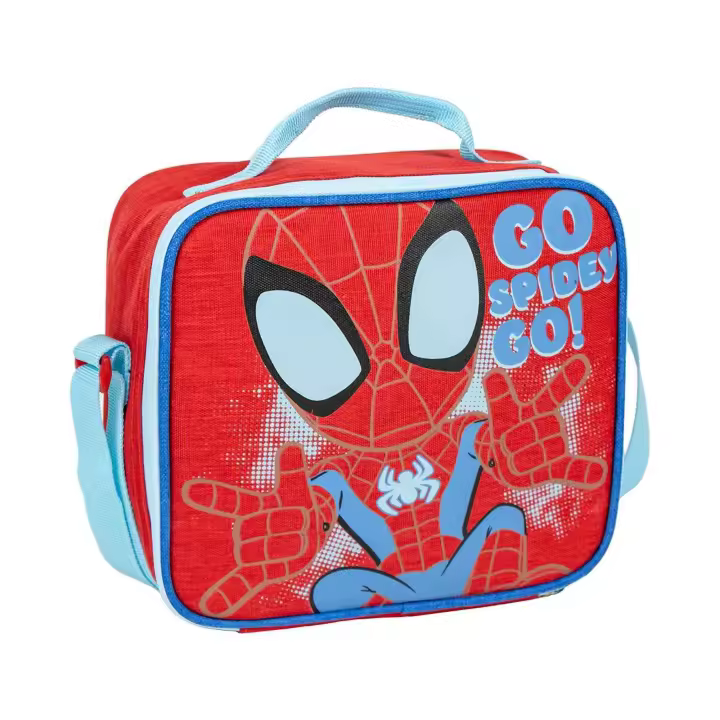 Portameriendas Térmico de Spidey - Color Rojo - 21,5 x 8,5 x 19 cm - Mochila Pequeña con Cierre de Cremallera y Asa Regulable - 1
