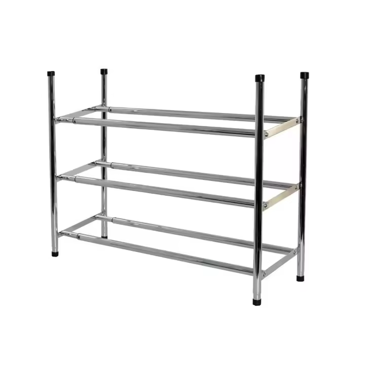 ZAPATERO METALICO CROMADO EXTENSIBLE APILABLE ESTANTE MUEBLE PARA ZAPATOS 3 BALDAS - 1