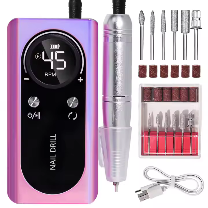 BIT Máquina De Uñas Recargable 45000RPM Con LCD Bajo Ruido Profesional Pulidora De Uñas Con Accesorios Set De Manicura Eléctrica - 1