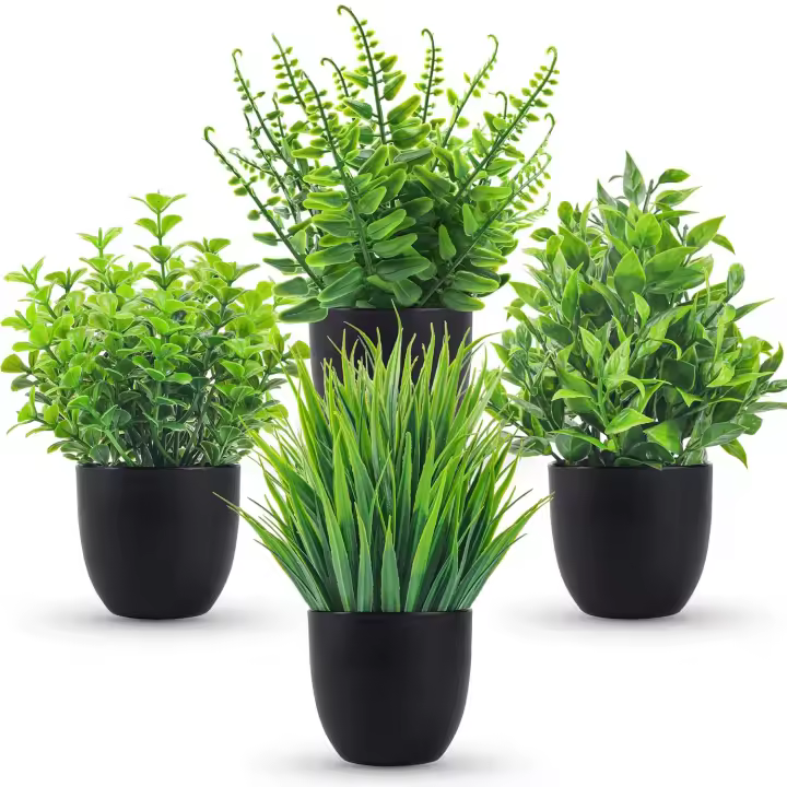 Pack De 4 Plantas Artificiales Pequeñas Para Baño Y Oficina Decoración De Escritorio En Interiores Material PVC Estilo BONSAI - 1