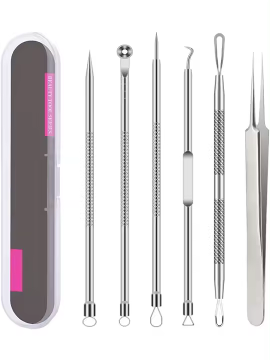 Set De 6 Herramientas Para Eliminar Quistes Y Puntos Negros Silver Acné Herramienta De Extracción Para El Rostro Y Nariz Cuidado De La Piel - 1