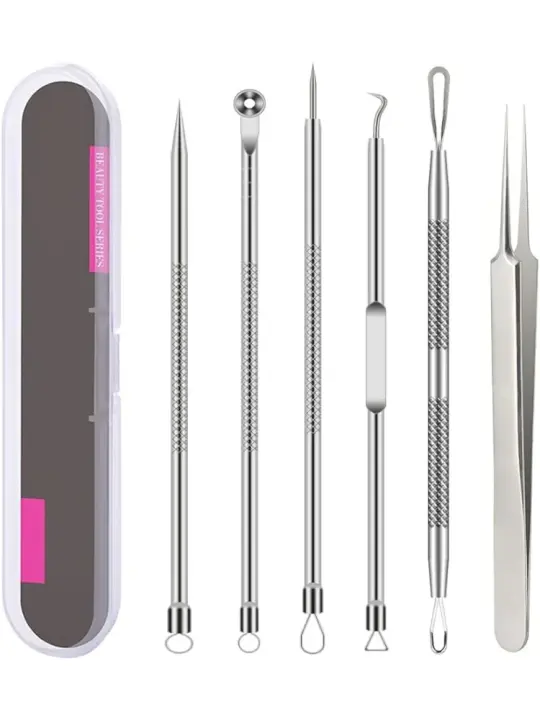 Set De 6 Herramientas Para Eliminar Quistes Y Puntos Negros Silver Acné Herramienta De Extracción Para El Rostro Y Nariz Cuidado De La Piel - 1