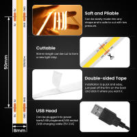 Tira De Luz LED COB Flexible 5V USB Alta Densidad 320LEDs Blanco/Cálido/Natural/Rojo/Azul Verde/Ácido Rosa/Naranja Amarillo Para Decoración De Hogar - details 6