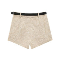 Conjunto De Vestido Y Shorts Asimétricos Para Mujer UNIZERA2025 Tweed Sin Mangas Cierre De Botones Con Cinturón Estilo Oficina Lady Verano - details 13