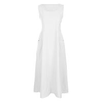 Vestido Sin Mangas De Algodón Y Lino Para Mujer Vestido De Verano Casual Cuello En V Largo Hasta La Rodilla Con Bolsillos - details 10