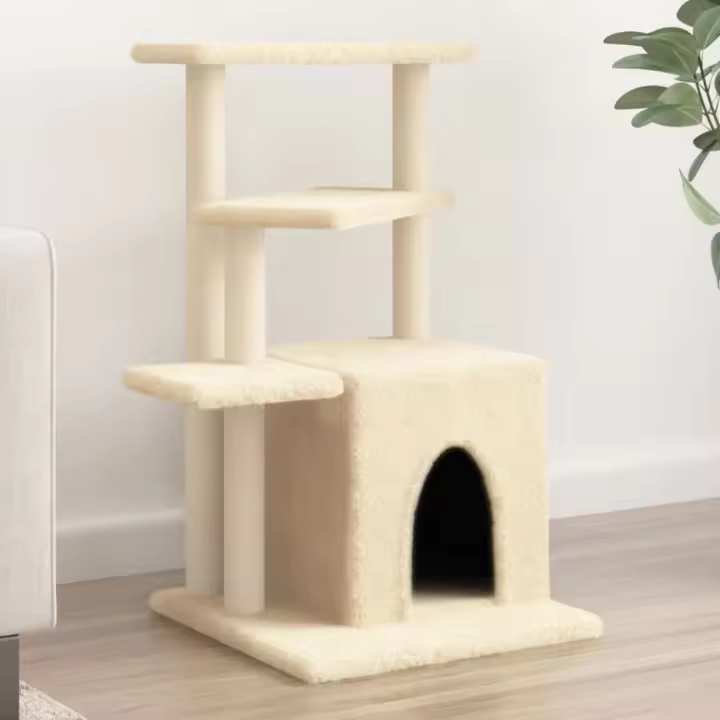 vidaXL Rascador para Gatos con Postes de Sisal Torre Gatitos 83,5 cm Color Crema,  Gris claro,  Gris oscuro y mas - 1