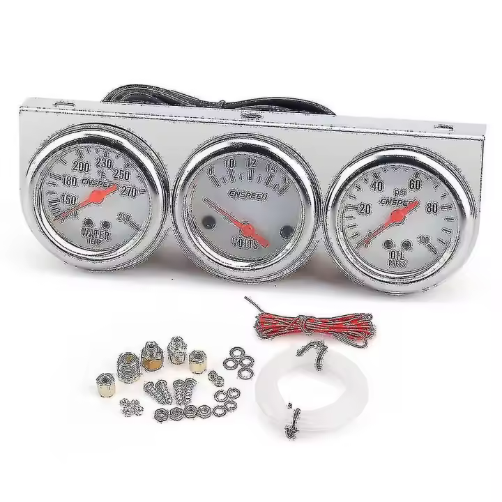 Coche universal cromo Volt medidor de temperatura del agua medidor de presión de aceite triple 3 medidor conjunto medidor Kit - 1