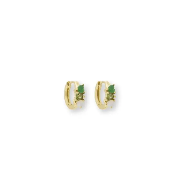 Aretes Chiguagua Pequeños, Baño de Oro, Piedras Verdes, Estilo Cora, Ref: CHP153756C - 1