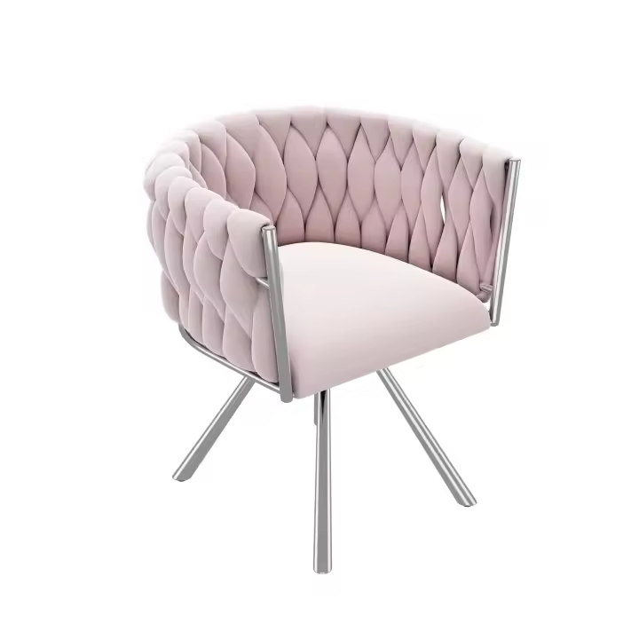Silla de Maquillaje de Terciopelo, Juego de 1 Piezas, Silla Giratoria de Dormitorio de Lujo Individual, Silla Giratoria de Relax, Cuatro Patias de Soporte de Metal, Rosa - 1