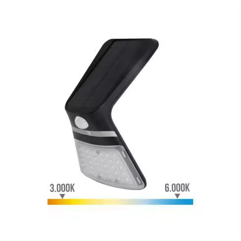EDM Aplique Solar 3,5W 430lm Negro con Sensor de Presencia 2-8m - 31842 Aplique solar Iluminación Exterior Solar Led - 1